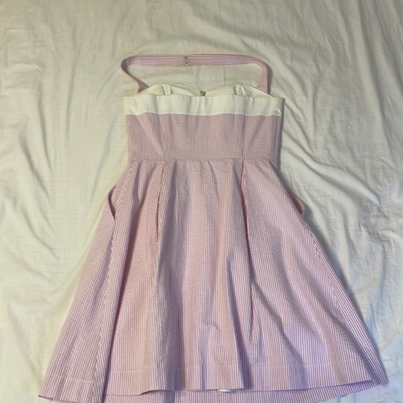 Lilly Pulitzer Marisa Seersucker Pink Halter Mini Dress Summer Striped Zipper - Picture 4 of 12
